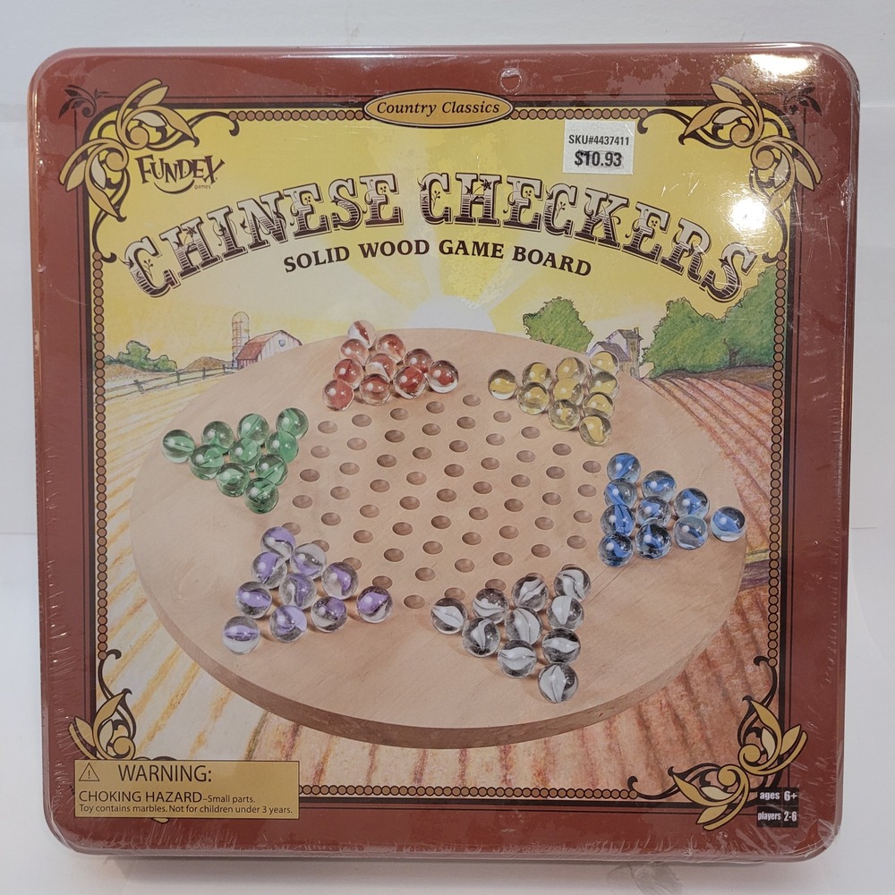 Fundex Chinese Checkers Game Vintage Solid Wood Board Glass Marbles Tin 5940